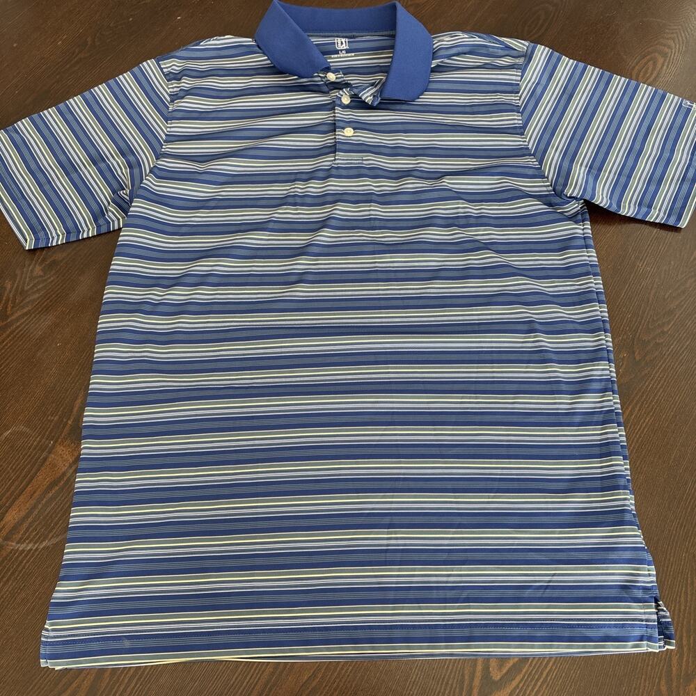 Men’s PGA Tour-Performance Golf Short Sleeve Polo Size L Striped Blue and Yellow